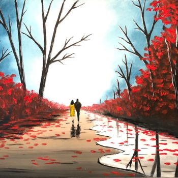 Painting titled "misty autumn walk 4" by Aisha Haider, Original Artwork, Acrylic