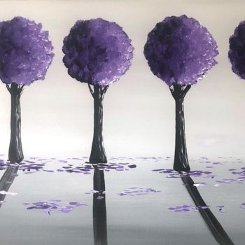 Painting titled "Purple Round Trees 2" by Aisha Haider, Original Artwork, Acrylic