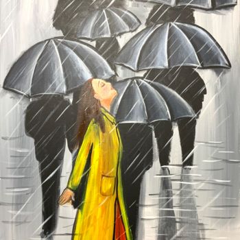 Painting titled "embrace the rain 2" by Aisha Haider, Original Artwork, Acrylic