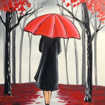 Картина под названием "red umbrella lady" - Aisha Haider, Подлинное произведение искусства, Акрил