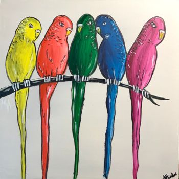 Malerei mit dem Titel "Rainbow Birds 2" von Aisha Haider, Original-Kunstwerk, Acryl