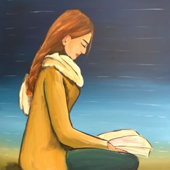 Painting titled "red haired reader 5" by Aisha Haider, Original Artwork, Acrylic