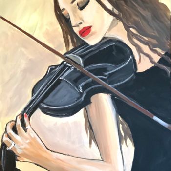 Painting titled "the violinist" by Aisha Haider, Original Artwork, Acrylic