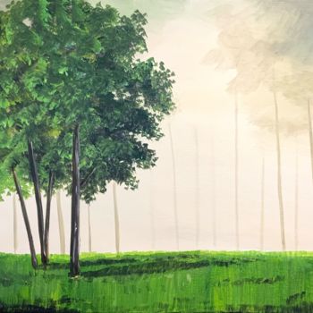 Peinture intitulée "One Green Tree" par Aisha Haider, Œuvre d'art originale, Acrylique