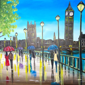 Pintura titulada "blue skies in Londo…" por Aisha Haider, Obra de arte original, Acrílico