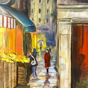 Malerei mit dem Titel "vibrant city market" von Aisha Haider, Original-Kunstwerk, Acryl