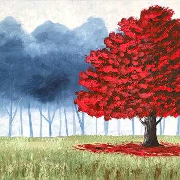 Peinture intitulée "Rich Vibrant Red Tr…" par Aisha Haider, Œuvre d'art originale, Acrylique