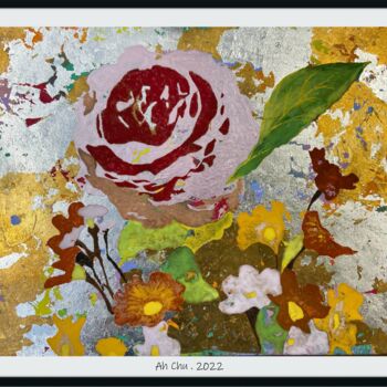 Schilderij getiteld "Crazy Flowers" door Ka Ming Chu (Ah Chu), Origineel Kunstwerk, pigmenten Gemonteerd op Frame voor houte…