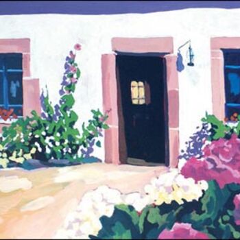Peinture intitulée "Maison aux hortensia" par Ahem, Œuvre d'art originale, Autre