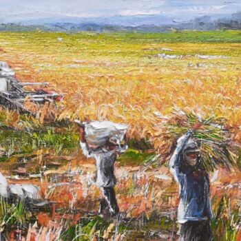 Peinture intitulée "Harvesting Rice" par Ahmad Ahid, Œuvre d'art originale, Acrylique