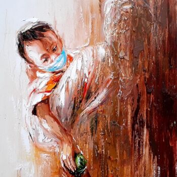 Painting titled "Children and the Pa…" by Ahmad Ahid, Original Artwork, Oil