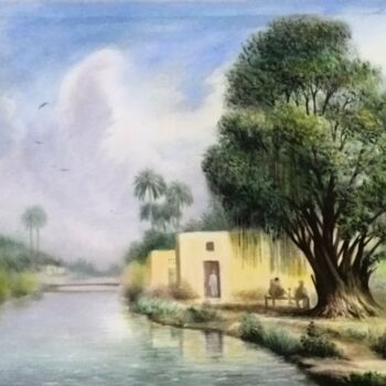 Malerei mit dem Titel "Village life in Pak…" von Ahmad Ansari, Original-Kunstwerk, Öl