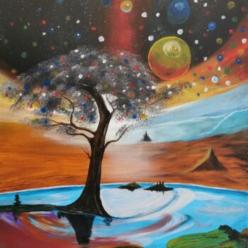 Painting titled "Tree of life" by Ahmad Bader, Original Artwork, Acrylic Mounted on Wood Stretcher frame