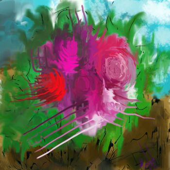 Digital Arts titled "Abstract roses (Lim…" by Ahmed Alozade, Original Artwork, Digital Painting