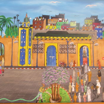 Peinture intitulée "place-de-la-mosquee…" par Ahmed Fertat, Œuvre d'art originale, Huile