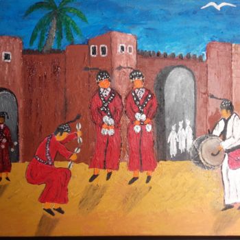 Pintura intitulada "gnawa en transe" por Ahmed Fertat, Obras de arte originais, Óleo