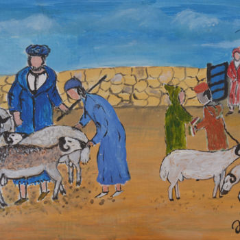 Peinture intitulée "marché aux bovins.j…" par Ahmed Fertat, Œuvre d'art originale, Acrylique