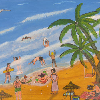 Peinture intitulée "au bord de la plage…" par Ahmed Fertat, Œuvre d'art originale, Acrylique