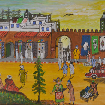 Malerei mit dem Titel "place de la médina-…" von Ahmed Fertat, Original-Kunstwerk, Acryl