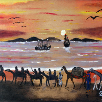 Peinture intitulée "la caravane .jpeg" par Ahmed Fertat, Œuvre d'art originale, Huile
