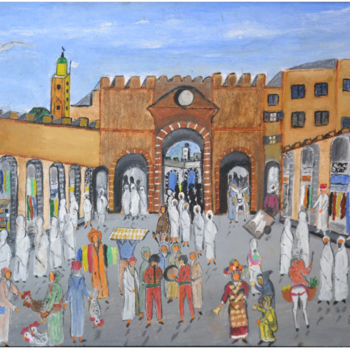 Pintura titulada "bab-doukkala essaou…" por Ahmed Fertat, Obra de arte original, Oleo