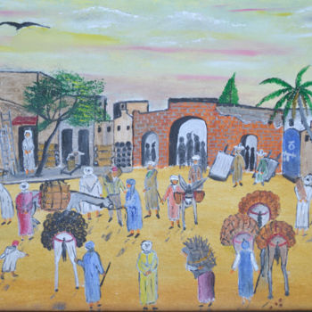 Peinture intitulée "souk du charbon e d…" par Ahmed Fertat, Œuvre d'art originale, Huile