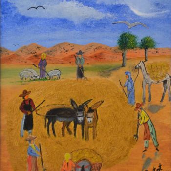 Painting titled "le battage" by Ahmed Fertat, Original Artwork, Oil