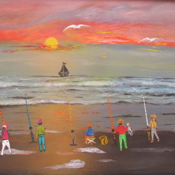 Painting titled "pêche-nocturne-1.jpg" by Ahmed Fertat, Original Artwork, Oil