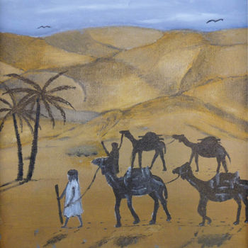 Schilderij getiteld "La caravane.jpg" door Ahmed Fertat, Origineel Kunstwerk, Olie