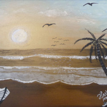 Painting titled "plage .jpg" by Ahmed Fertat, Original Artwork, Oil