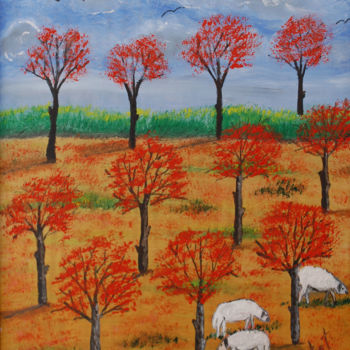 Painting titled "l'automne tombent l…" by Ahmed Fertat, Original Artwork, Oil