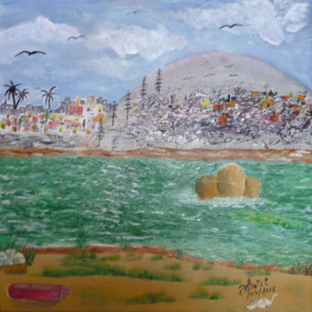 Peinture intitulée "village riverain.jpg" par Ahmed Fertat, Œuvre d'art originale, Huile