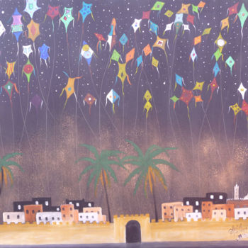 Malerei mit dem Titel "ciel en fête.jpg" von Ahmed Fertat, Original-Kunstwerk, Andere