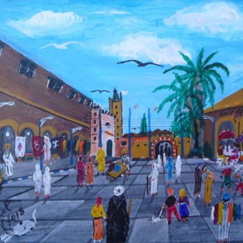 Painting titled "la-place-du-souk.jpg" by Ahmed Fertat, Original Artwork, Acrylic