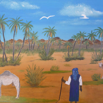 Pittura intitolato "la-palmeraie.jpg" da Ahmed Fertat, Opera d'arte originale