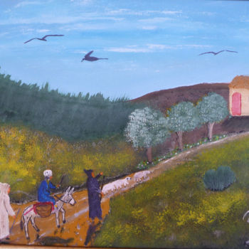 Pintura intitulada "paysage rural" por Ahmed Fertat, Obras de arte originais, Óleo