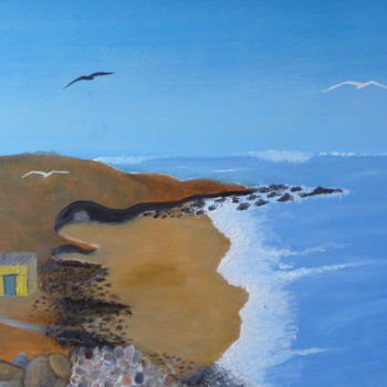Painting titled "plage et pêche-13.j…" by Ahmed Fertat, Original Artwork, Oil