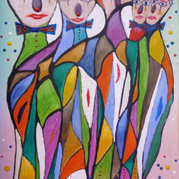 Ζωγραφική με τίτλο "les-clowns.jpg" από Ahmed Fertat, Αυθεντικά έργα τέχνης, Λάδι