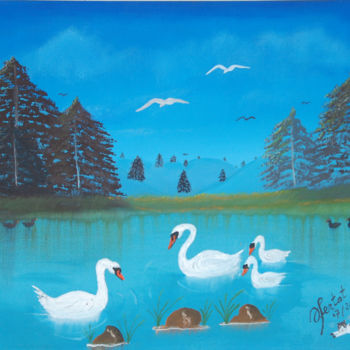 Peinture intitulée "etang-a-cygnes-62x5…" par Ahmed Fertat, Œuvre d'art originale, Acrylique