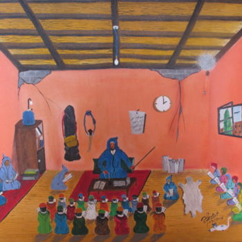 Pintura titulada "école-traditionnell…" por Ahmed Fertat, Obra de arte original, Oleo
