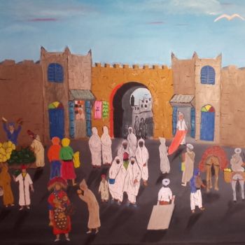 Pintura titulada "le marché de la kas…" por Ahmed Fertat, Obra de arte original, Oleo
