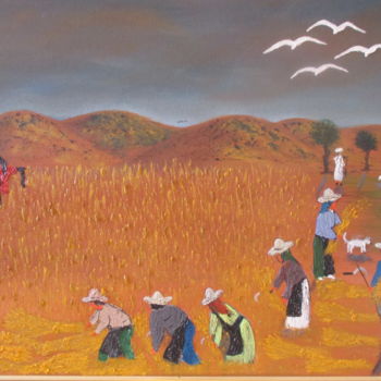 Pittura intitolato "la moisson" da Ahmed Fertat, Opera d'arte originale, Olio