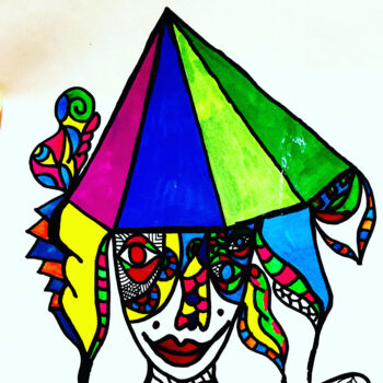 Drawing titled "The Clown" by Ahmed Hassan, Original Artwork, Marker