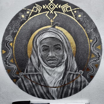 Drawing titled "golden portrait III" by Ahmed Mejbri, Original Artwork, Ballpoint pen