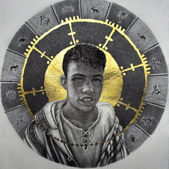 Drawing titled "golden portrait II" by Ahmed Mejbri, Original Artwork, Ballpoint pen