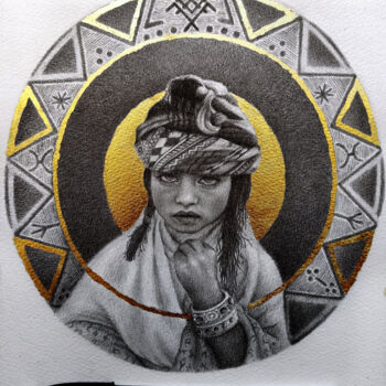 Tekening getiteld "golden portrait VII" door Ahmed Mejbri, Origineel Kunstwerk, Balpen