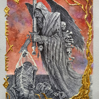 Painting titled ""DEATH" tarot card" by Ahmed Mejbri, Original Artwork, Ballpoint pen