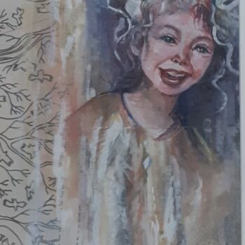 Painting titled "grand sourire" by Ahmed Zaibi, Original Artwork, Watercolor Mounted on Other rigid panel