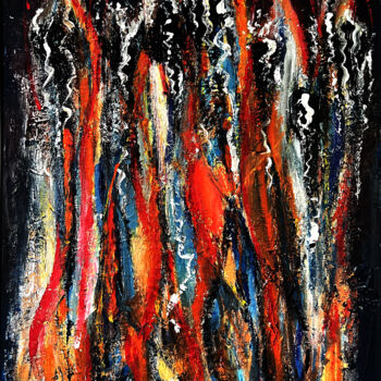 Painting titled "Fire Dance" by Ahmet Mimar, Original Artwork, Acrylic Mounted on Wood Stretcher frame