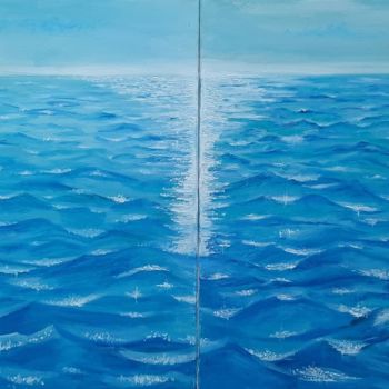 Painting titled "Море" by Zilia Akhmetova, Original Artwork, Oil Mounted on Wood Stretcher frame